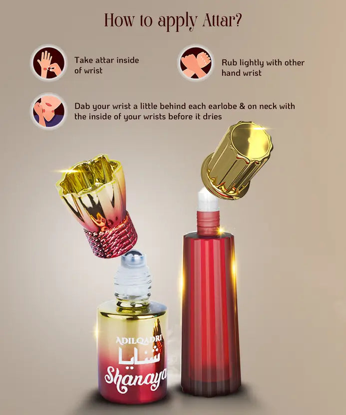 Shanaya Attar | Arabic & French | Unisex Non-Alcoholic Roll-On 12 ML Each Floral Attar  (Agarwood, Rose, Woody, Musk)